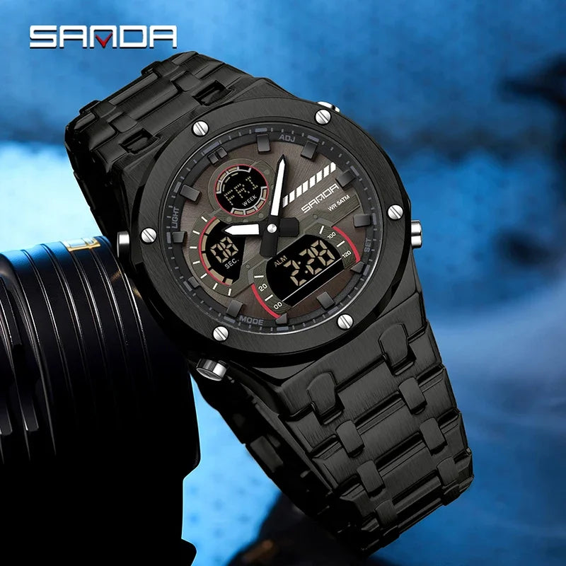 SANDA Multifunction Chronograph LED Stainless Steel Watch