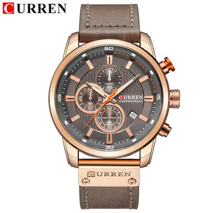 CURREN 8291 Montre Bracelet Homme Quartz Chronographe Cuir Décontracté Militaire Sport Mode Gentleman