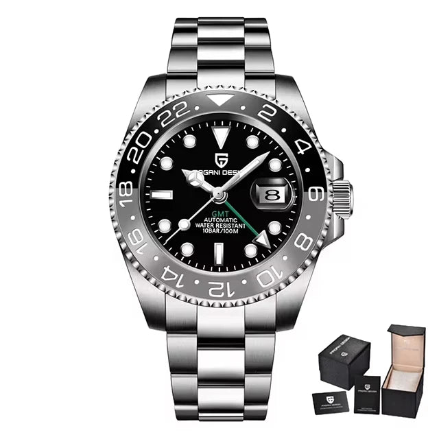 Montre Homme PAGANI DESIGN GMT 40mm Automatique Verre Saphir Acier Inoxydable Étanche Top Marque Cadeau RelogioMasculino