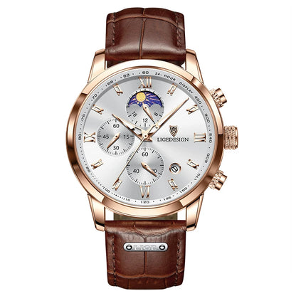 Montre décontractée LIGE pour homme, de luxe, en cuir, étanche, à quartz, chronographe, militaire, pour homme, Relogio Masculino
