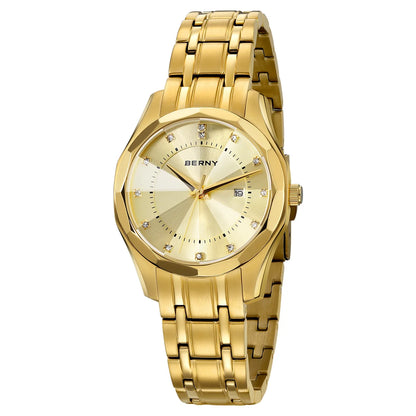 BERNY Watch for Women  Quartz Luxury Golden Ladies Wristwatch Waterproof Golden Clock Stainless Steel Fashion Men/Women Watch