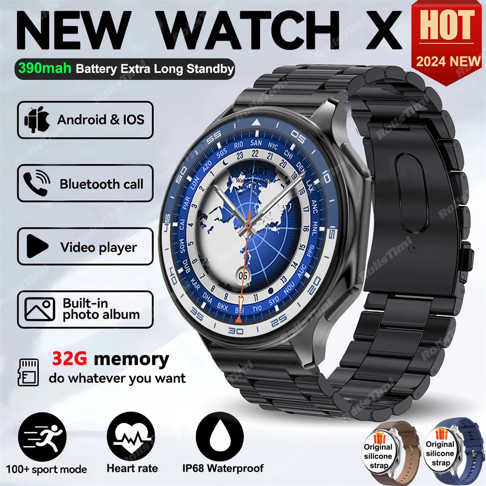 Montre connectée AMOLED 1.43 pouces, vision surround 3D, lecteur avec grande mémoire 4Go, IP68, pour hommes, 2024, nouveaux écouteurs TWS pour OPPO Watch X