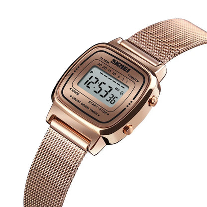 Skmei Women Bracelet Dress Watches Luxury Brand Stainless Steel Strap Fashion Waterproof Digital Chronograph Wristwatch