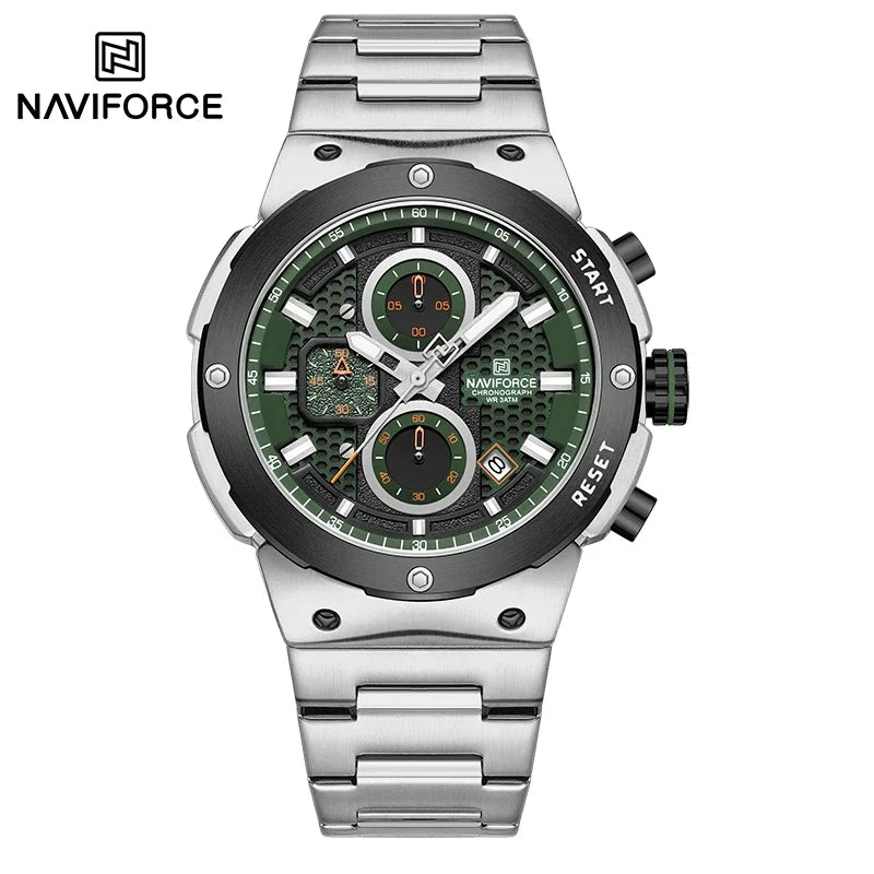 NAVIFORCE Montre Homme Quartz Top Marque Luxe Lumineux Chronographe Montre-Bracelet Acier Inoxydable Étanche Hommes Date Calendrier Horloge