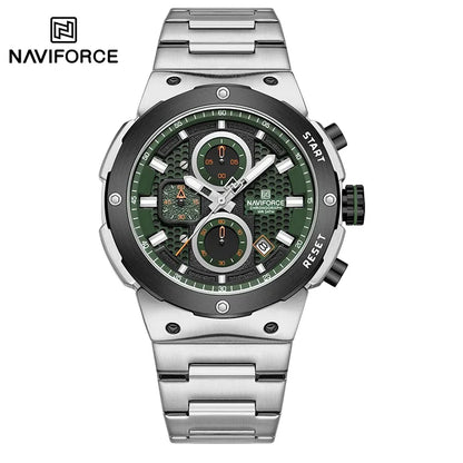 NAVIFORCE Montre Homme Quartz Top Marque Luxe Lumineux Chronographe Montre-Bracelet Acier Inoxydable Étanche Hommes Date Calendrier Horloge