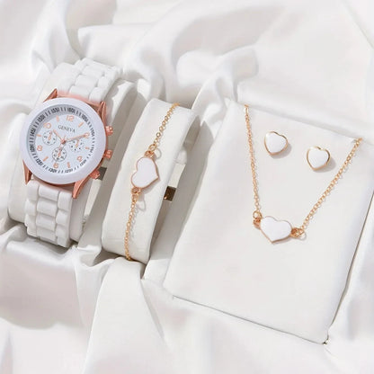 5/6PCS Women Watches Fashion Silicone Band Women Quartz Watches Jewelry Set Reloj Mujer Girls Clock Gift (Without Box)