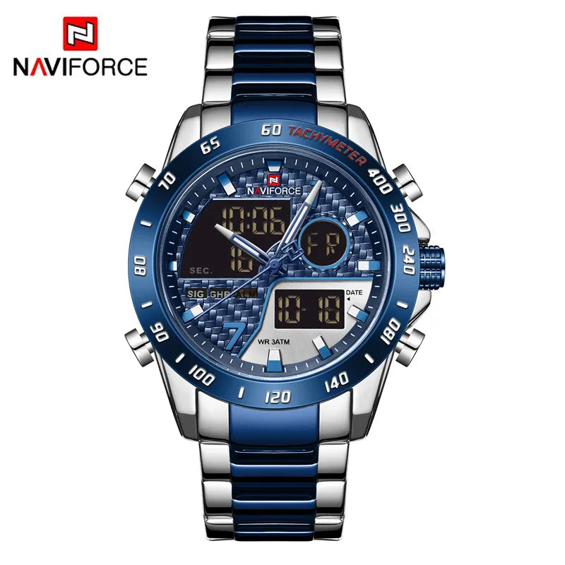 NAVIFORCE Montre-bracelet de luxe pour homme, montres de sport militaires numériques pour homme, bracelet en acier, horloge à quartz, Relogio Masculino