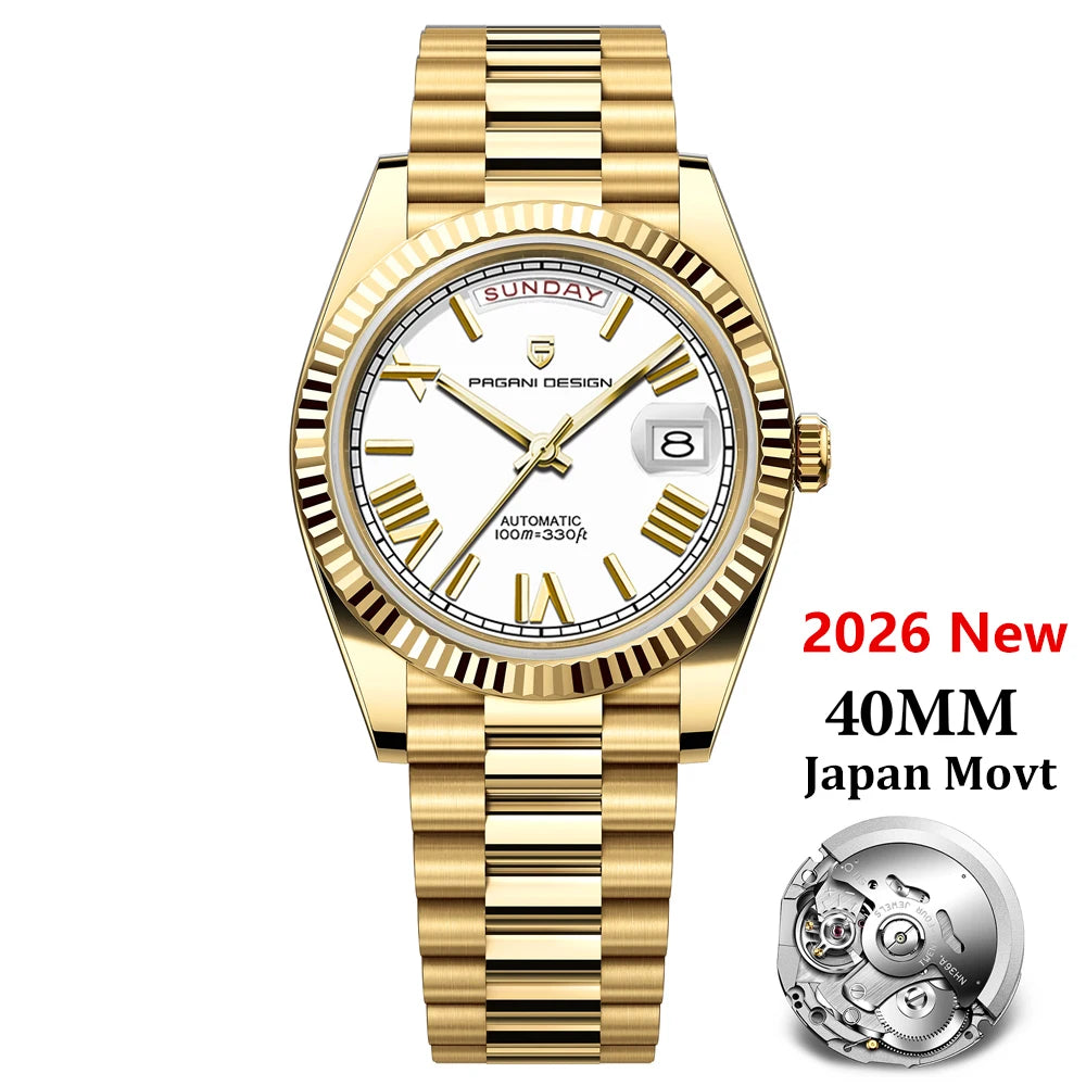 PAGANI DESIGN Montres Hommes DD40 Or Blanc Luxe Montre Automatique Hommes TMI NH36A Date Semaine Montres Mécaniques Pour Hommes Nouveauté 2026