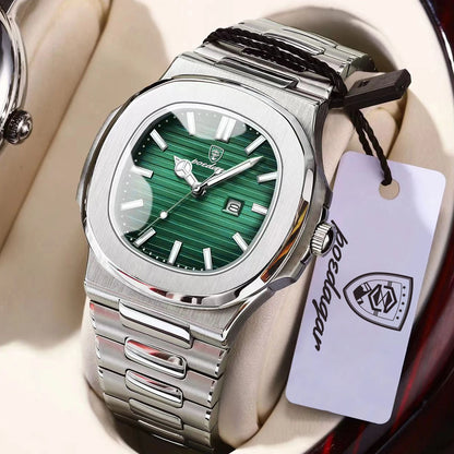 POEDAGAR Montre Homme Carrée Tendance Acier Inoxydable Étanche Lumineuse Date Exquise Montre-Bracelet Masculine Montres à Quartz Pour Hommes
