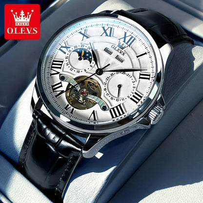 OLEVS 7013 Montre Automatique Homme Phase de Lune Étanche Luxe Montre Homme Date Acier Inoxydable Montre Mécanique