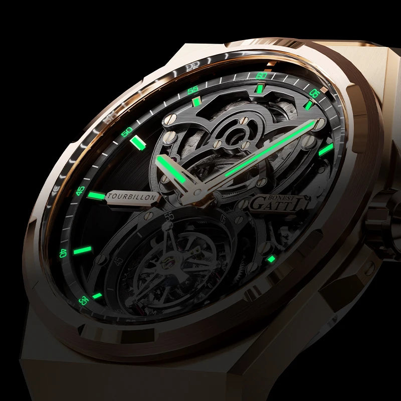 BONEST GATTI Nouvelle montre homme série Infinite Tourbillon Automatique Squelette Bracelet Acier Inoxydable