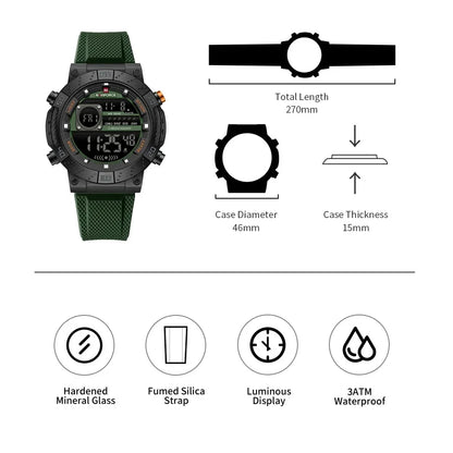 NAVIFORCE – Montres militaires pour hommes, à quartz numérique, en silicone, chronographe, étanche, avec affichage de la date