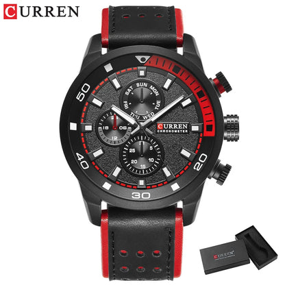 CURREN 8250 Montre Homme Étanche Décontractée à Trois Aiguilles Bracelet en Cuir Respirant
