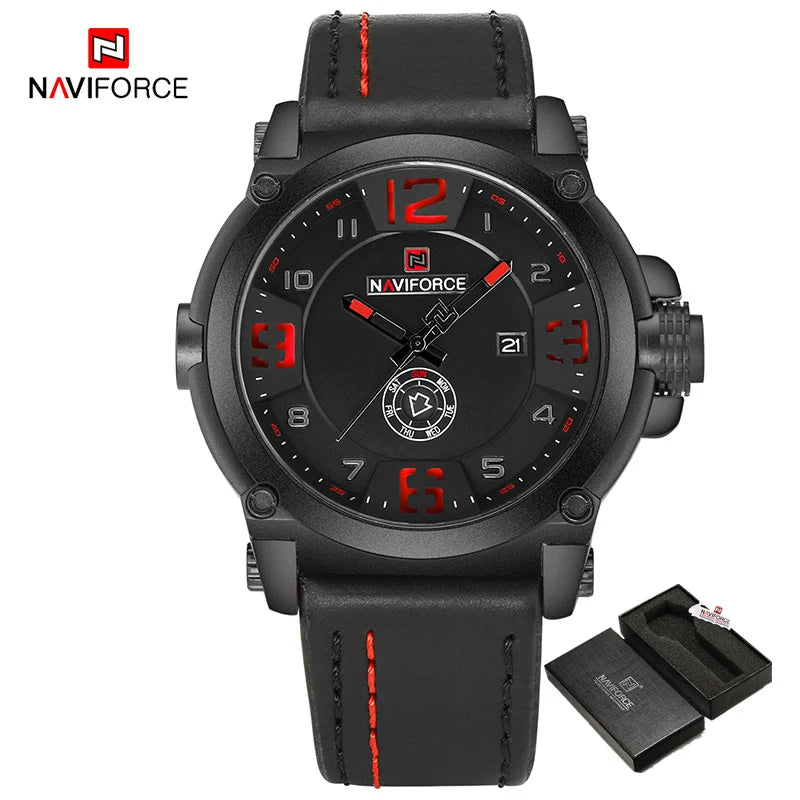 NAVIFORCE NF9099 Military Analog Date Watch Leather Strap