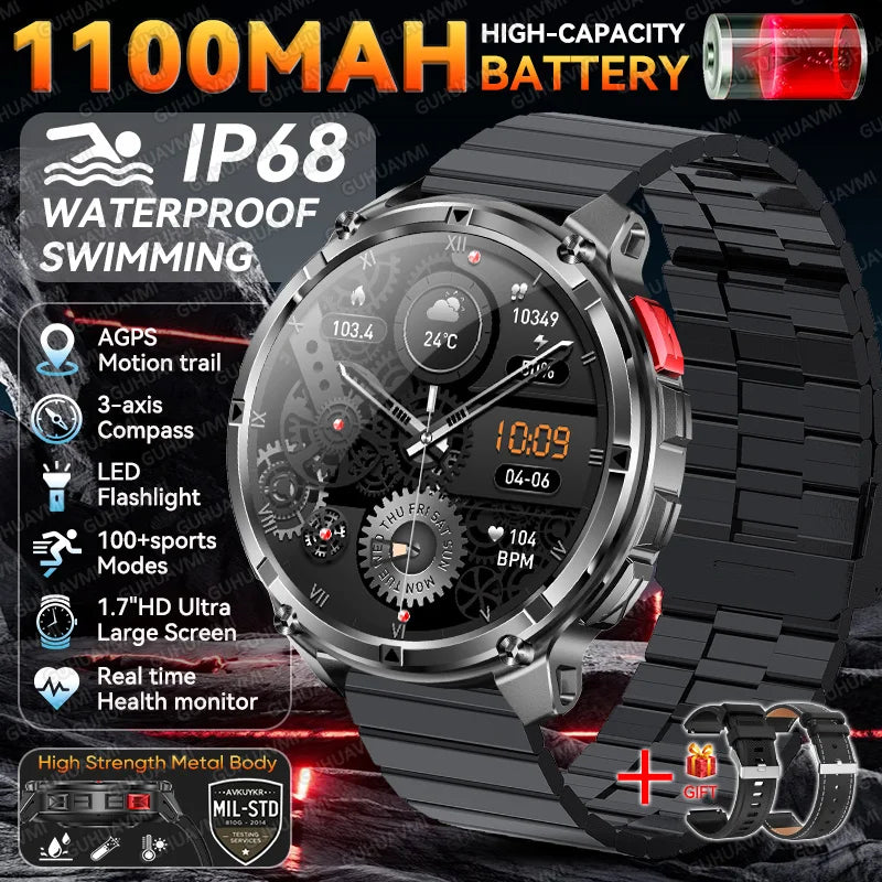 Montre connectée intelligente T-Rex3 Ultra 1100mAh Super Capacité pour hommes adultes 2026, grand écran 1,7", appel, étanche 5ATM, montres de sport