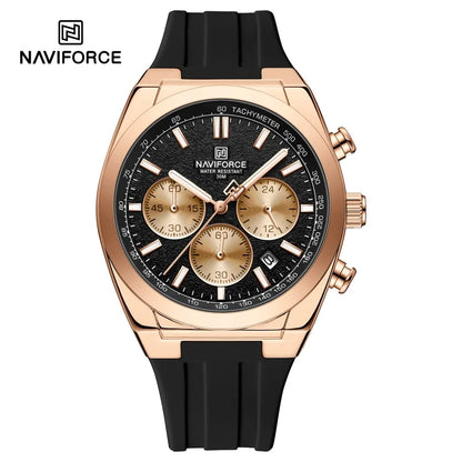 NAVIFORCE Montres Homme Chronographe Multifonctionnel Bracelet en Silicone Aiguilles Lumineuses Étanche 3ATM Haute Qualité Original pour Homme