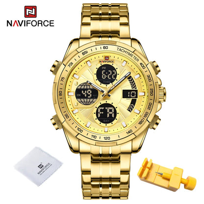 NAVIFORCE Montres-bracelets Homme Sport Décontracté Acier Inoxydable Étanche Lumineux Double Affichage Quartz Montre Horloge Homme Reloj Hombre