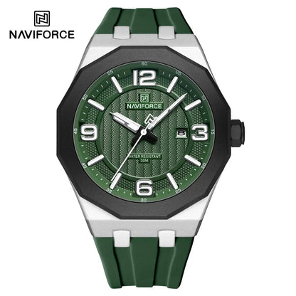 NAVIFORCE 8079 Montre à Quartz Tendance pour Hommes Étanche Veilleuse Calendrier Bracelet en Silicone Montre Décontractée pour Hommes relógios masculino