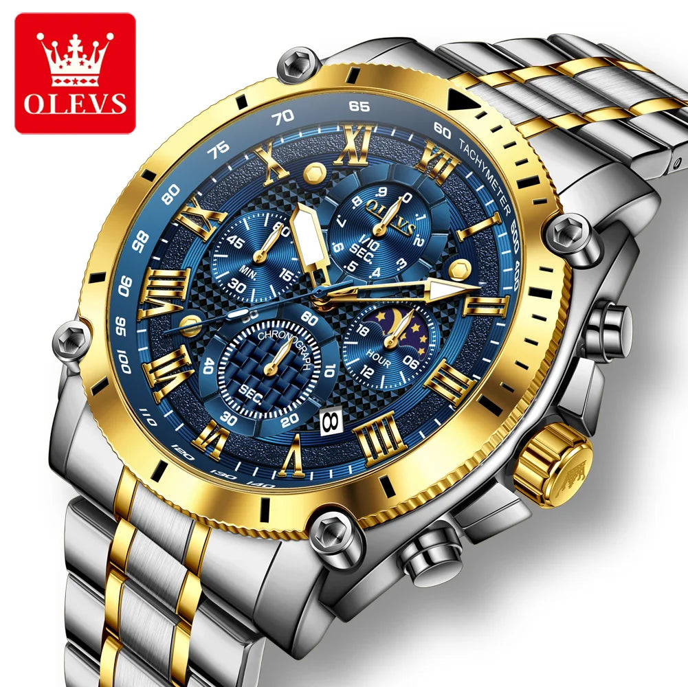 OLEVS 2025 Nouvelle Montre Homme Top Marque Luxe Montre Homme Acier Inoxydable Étanche Sport Quartz Chronographe Montre-Bracelet Homme Relogio