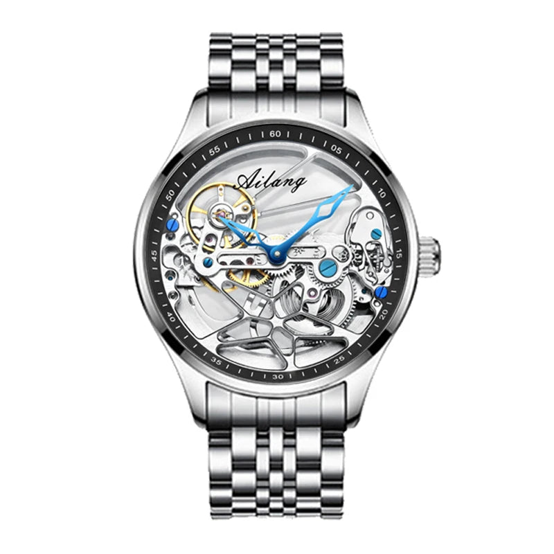 AILANG NEW Skeleton Automatic Movement Watch For Men Mechanical Luxury Black Steel Watches Mens Horloge Tourbillon 2023