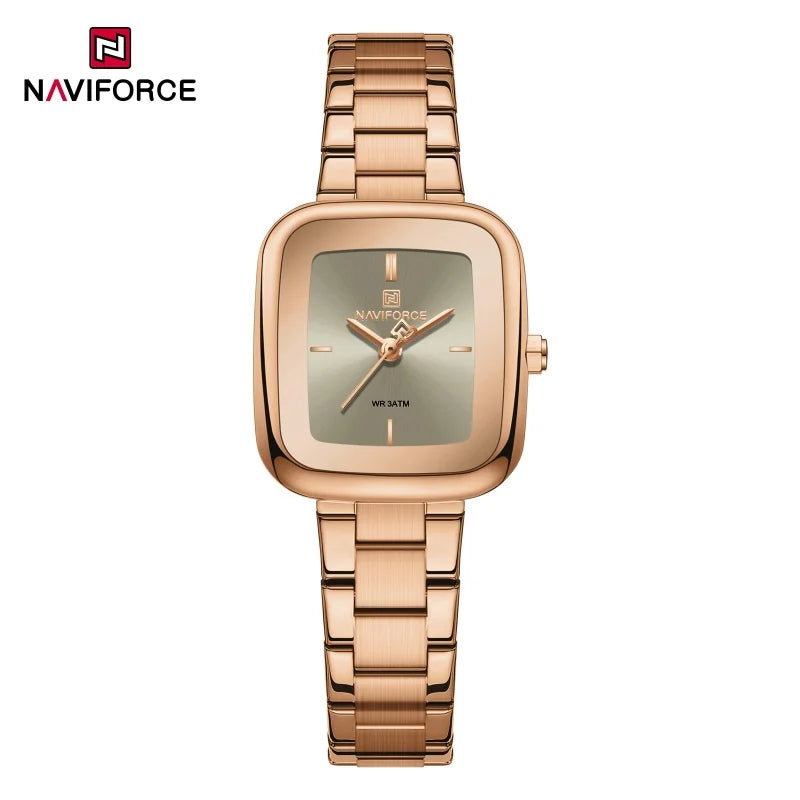 NAVIFORCE Montres Fashion Femme Sport 30M Étanche Femme Montres en Acier Inoxydable Montre Carrée Unique Ultra Légère pour Filles