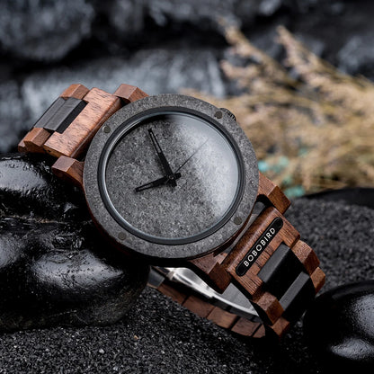 Montre en pierre BOBO BIRD pour hommes Relogio Masculino 2022 Nouvelle montre-bracelet en bois pour hommes Cadeau de Noël personnalisé Dropshipping