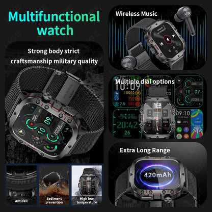 Montre Intelligente Homme Militaire Extérieur Sport Santé Moniteur Appel Bluetooth Assistant Vocal Étanche Pour Android IOS Montre Connectée