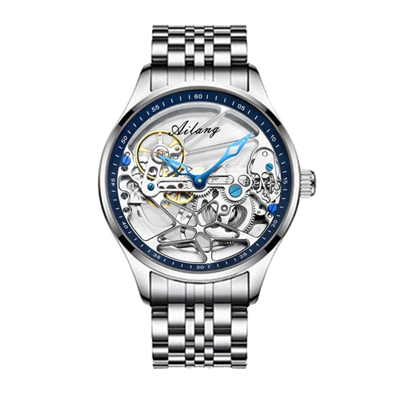 AILANG NEW Skeleton Automatic Movement Watch For Men Mechanical Luxury Black Steel Watches Mens Horloge Tourbillon 2023