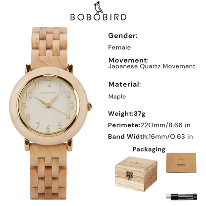 Montre en bois pour femmes BOBO BIRD, gravée sur mesure, montre-bracelet à quartz écologique pour cadeaux, montre en bois personnalisée, livraison directe.