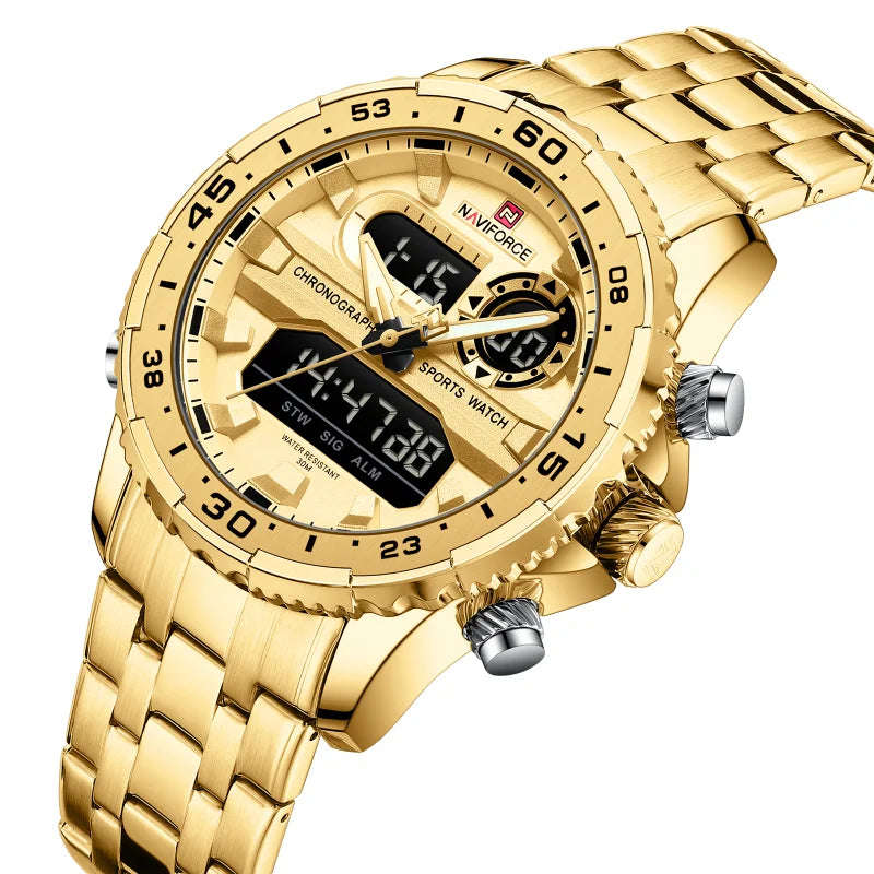 Montre homme NAVIFORCE de marque mode noir or, montres-bracelets de luxe à quartz, sport, étanche, bracelet en acier inoxydable NF9234