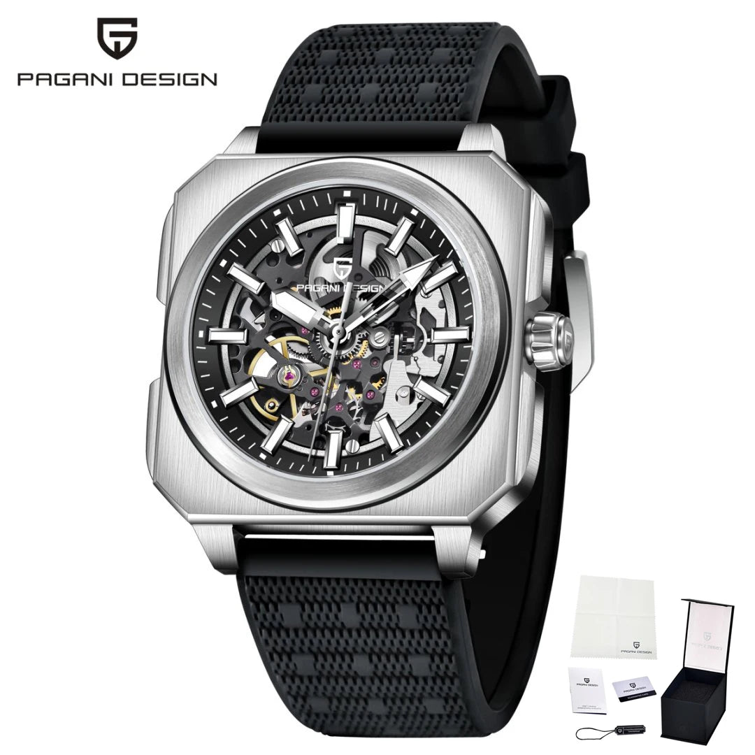ChronoState Heritage X Square Automatic Leather Watch for Men