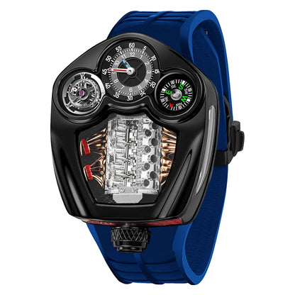 PINDU Engine Series Stainless Steel Compass Watch + Box