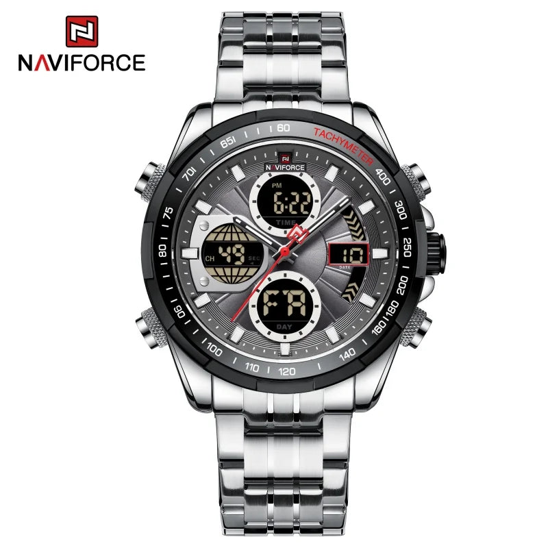 NAVIFORCE Montres à quartz pour hommes Nouvelle montre-bracelet sport double affichage étanche 30m Montre décontractée en acier inoxydable Relogio Masculino