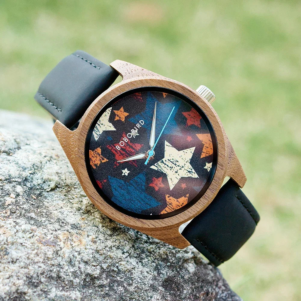 BOBOBIRD Wooden Quartz Watch for Men Black Leather Strap Walnut Wood Wristwatch with Gift Box for Men 2025 New Arrival