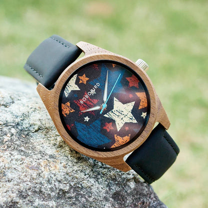 BOBOBIRD Wooden Quartz Watch for Men Black Leather Strap Walnut Wood Wristwatch with Gift Box for Men 2025 New Arrival