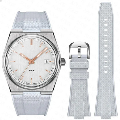 Bracelet en caoutchouc de silicone de 12 mm pour Tissot PRX T137.407/T137.410 Super Player 40 mm, à dégagement rapide pour homme, avec extrémité convexe