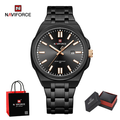 Montre bracelet de luxe à Quartz NAVIFORCE pour hommes, lumineuse, en acier, étanche avec calendrier, cadeau Reloj Hombre