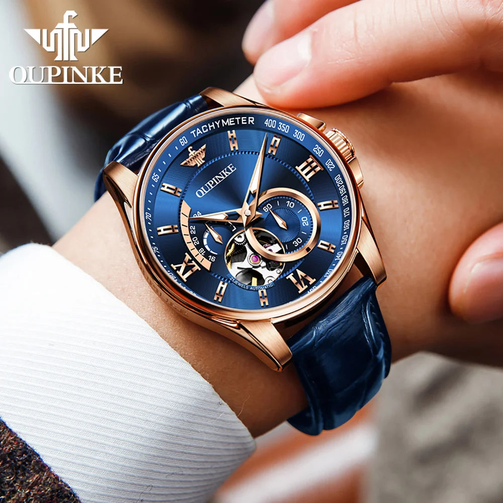 OUPINKE 3222  Original Automatic Men's Watch Genuine Leather Strap 5Bar Waterproof Japan Movement Gentleman Business Wristwatch