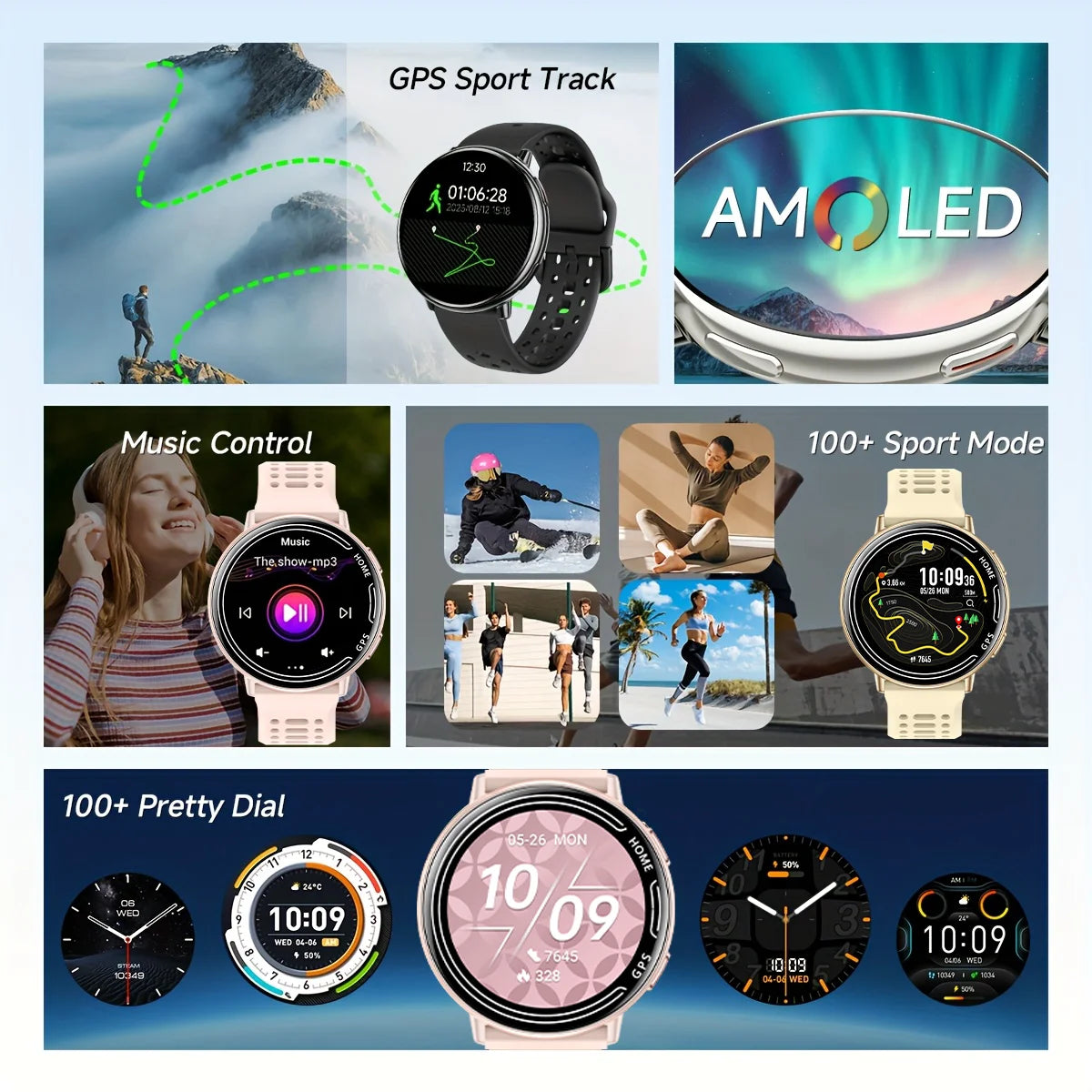 Nouvelle smartwatch GPS chaude AMOLED 1,43, Boussole, étanche IP68, appel Bluetooth, montre multisports, cadeau pour hommes et femmes pour Android