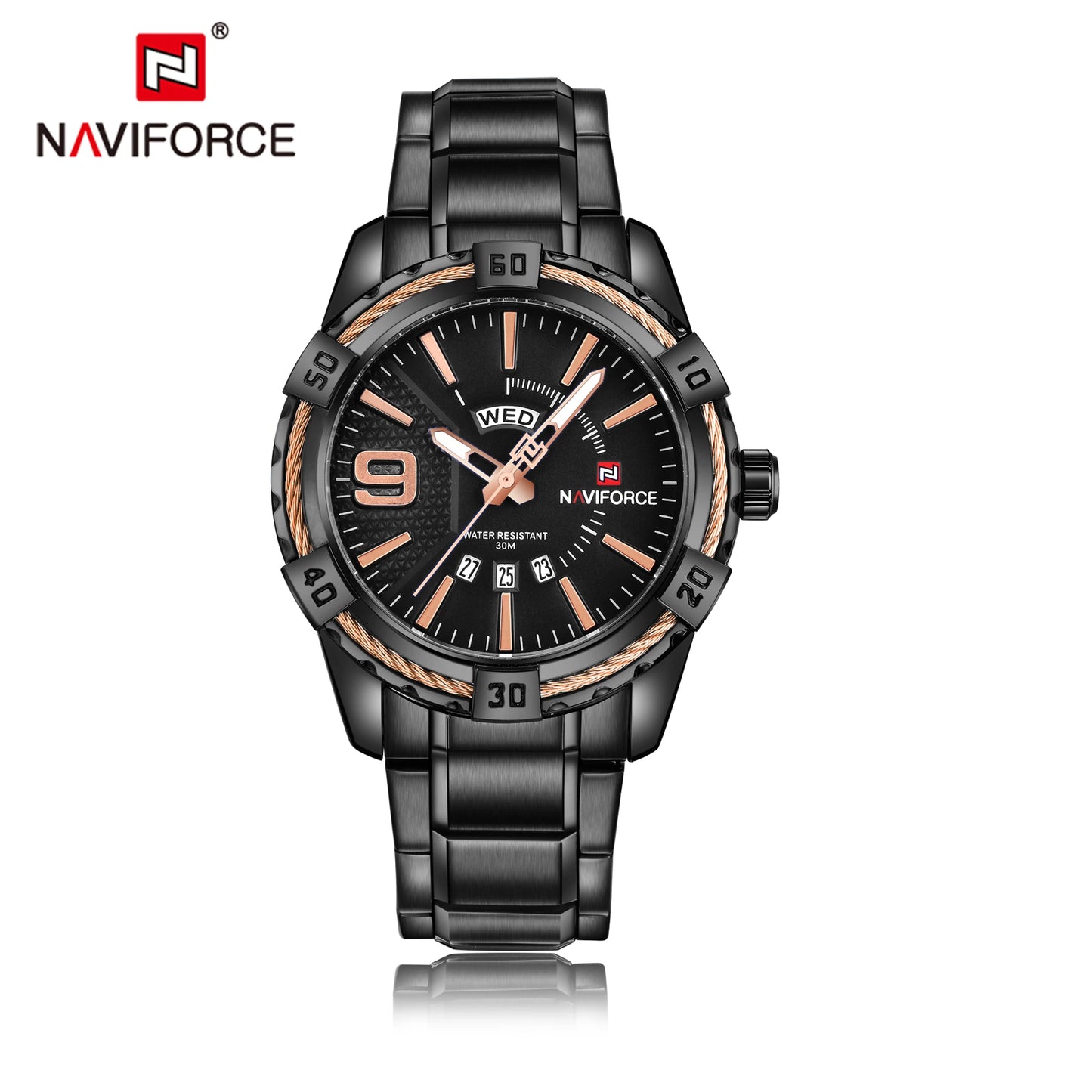 NAVIFORCE – Montre-bracelet de luxe pour homme, marque originale, quartz, classique, étanche, bracelet en acier, horloge pour homme