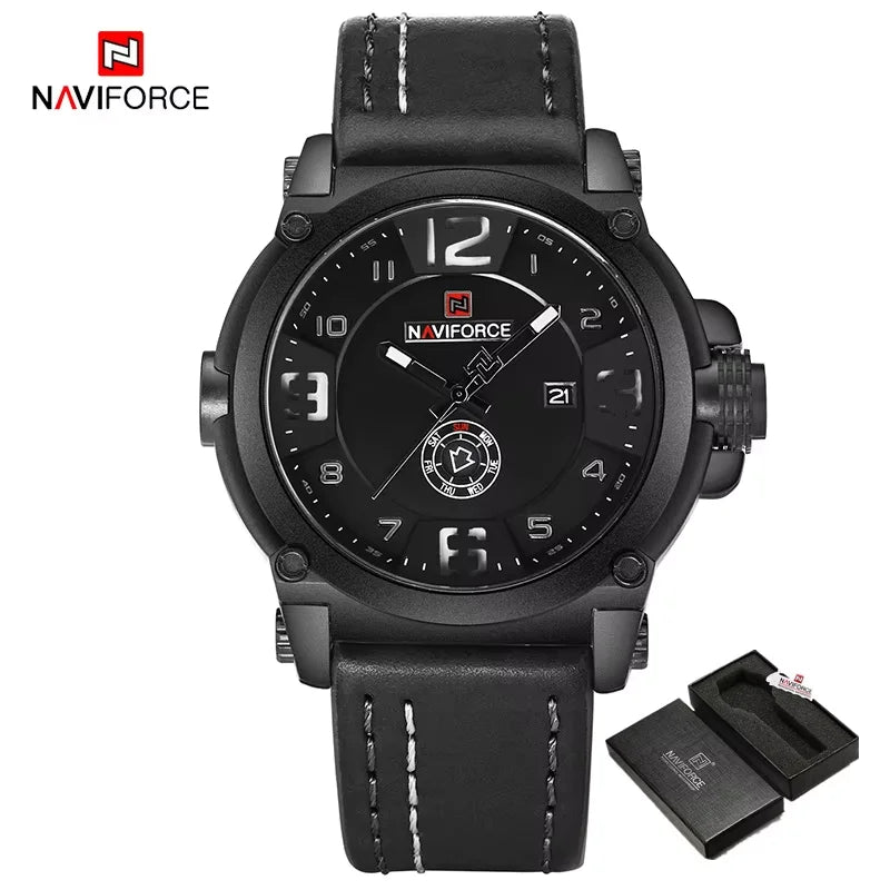 NAVIFORCE NF9099 Military Analog Date Watch Leather Strap