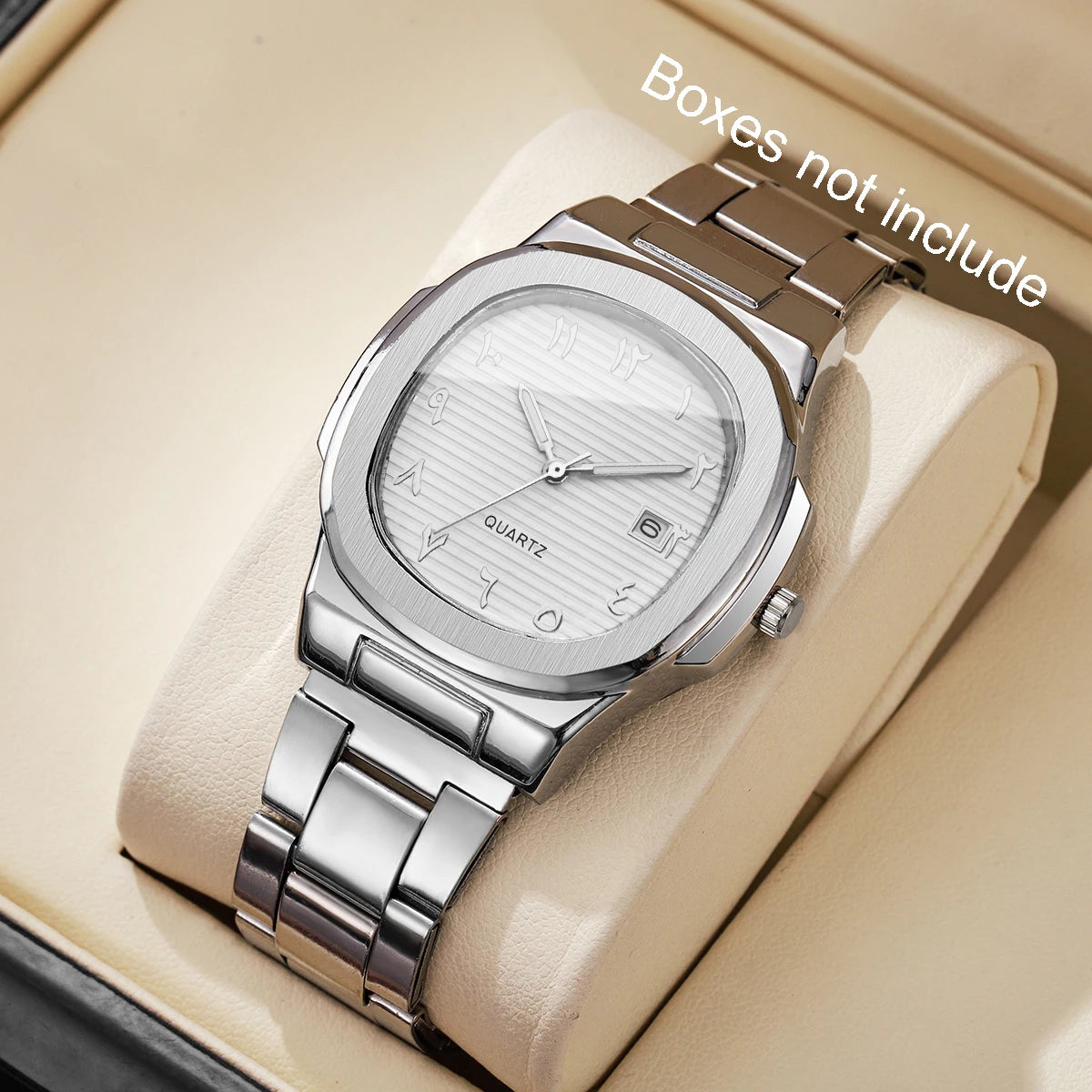 Montre de Luxe pour Homme, Cadran Carré Tendance, Bracelet en Acier Inoxydable, Mouvement à Quartz avec Calendrier (Sans Boîte)