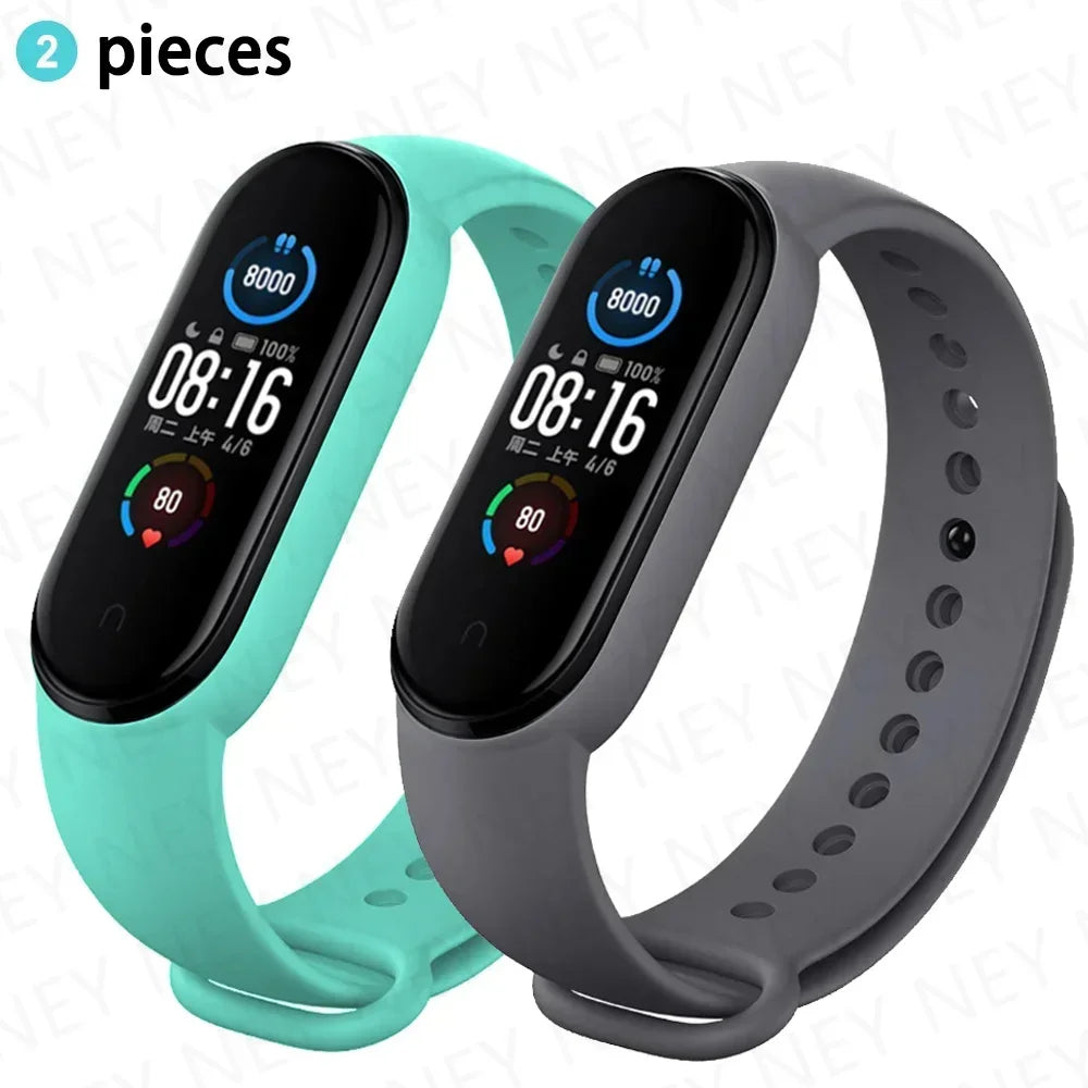2PCS Watch Strap For Xiaomi Mi Band 7 6 5 4 3 Wristband Silicone Bracelet Wrist Straps MiBand 3/4 band6 Smartwatch Accessories
