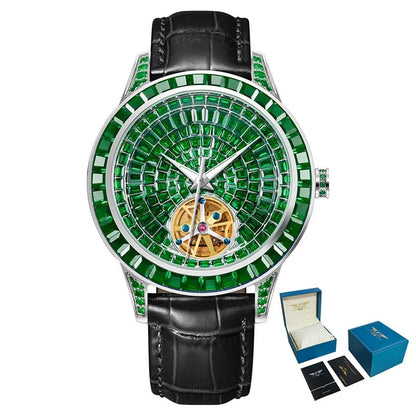 PINDU Nouvelle montre mécanique pour homme, avec pointeur lumineux diamanté, montre-bracelet saphir de qualité supérieure pour hommes, Montre Homme avec boîte cadeau P5037