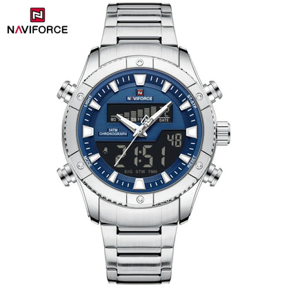 Montre NAVIFORCE Originale Neuve pour Hommes Double Affichage Heure Étanche Acier Inoxydable Multifonction Compte à Rebours Sports Réveil