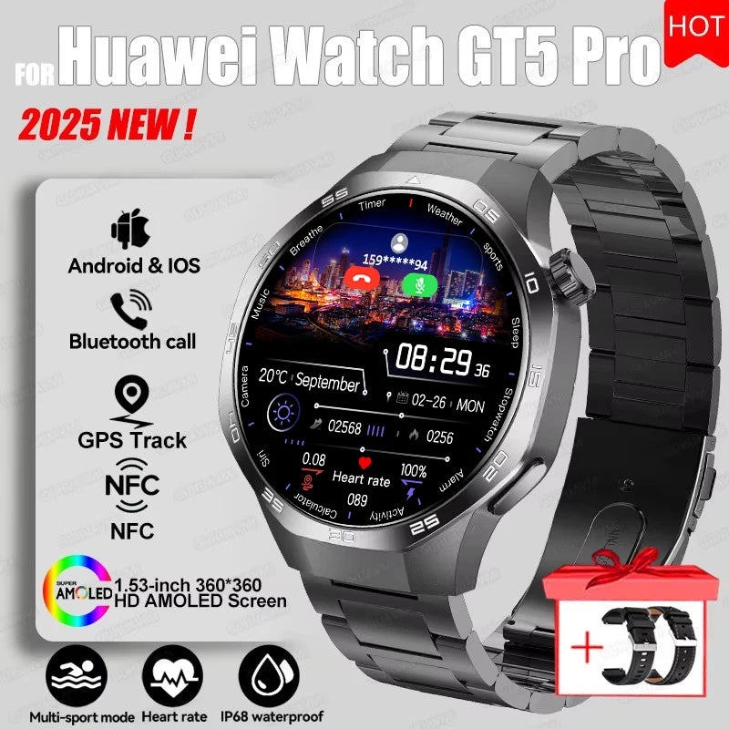 Montre connectée 2026 Watch 5 Pro GPS Suivi Boussole Hommes 360*360 Écran AMOLED NFC Appel BT Étanche Moniteur de Santé Montres Intelligentes Hommes