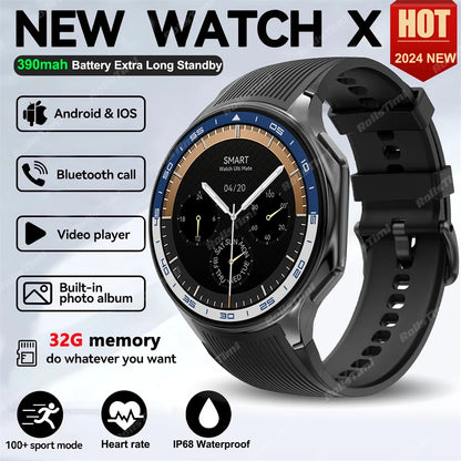 Montre connectée AMOLED 1.43 pouces, vision surround 3D, lecteur avec grande mémoire 4Go, IP68, pour hommes, 2024, nouveaux écouteurs TWS pour OPPO Watch X
