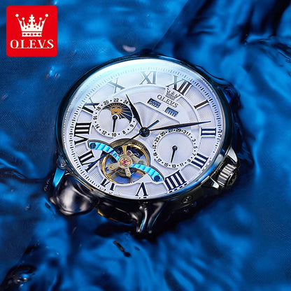OLEVS 7013 Montre Automatique Homme Phase de Lune Étanche Luxe Montre Homme Date Acier Inoxydable Montre Mécanique