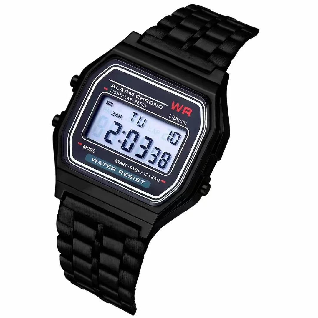 F91W Montre Bande Acier Non Étanche pour Femmes, Hommes, Horloge Professionnelle, Montre Sport Numérique LED Multifonctionnelle, Horloge Électronique