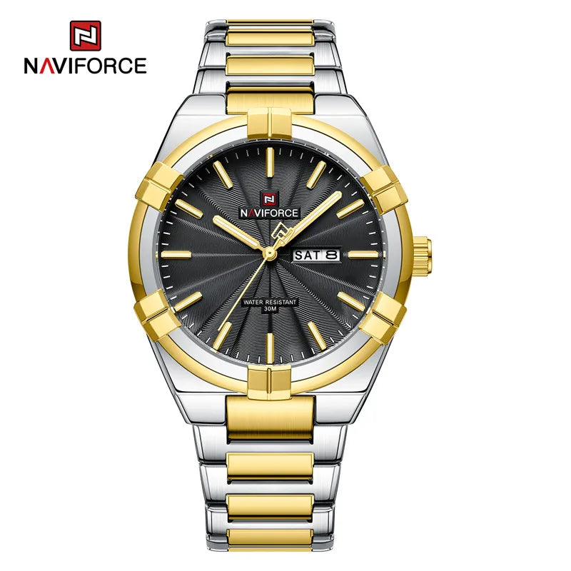 Montre bracelet à quartz pour homme de la marque NAVIFORCE, en acier inoxydable, étanche, horloge de luxe tendance et professionnelle NF9218